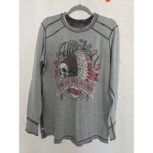 Affliction Mens Long Sleeve Thermal Shirt Skull Native‎ American Graphic XL Gray